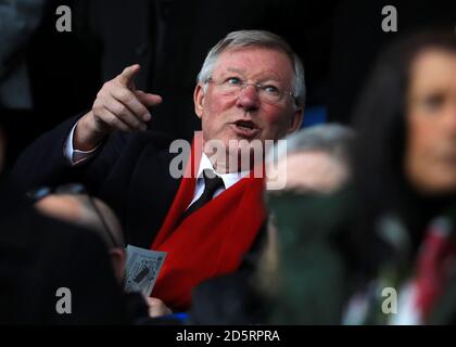 Ex manager del Manchester United Sir Alex Ferguson negli stand Foto Stock