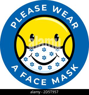 Indossare una maschera chirurgica, medica o antipolvere. Indossare una maschera chirurgica, medica o antipolvere. Vettore. Maschera emoji viso. Emoticon maschera facciale Illustrazione Vettoriale