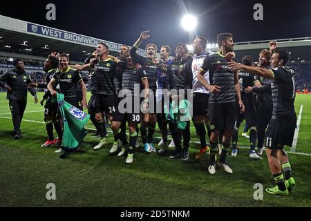 I giocatori di Chelsea festeggiano la vittoria della Premier League dopo la finale fischio Foto Stock