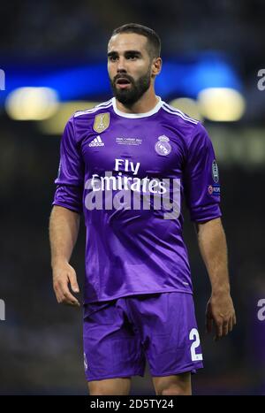 Dani Carvajal del Real Madrid durante la finale della Champions League 2017 che si è tenuta allo stadio nazionale di Cardiff Foto Stock