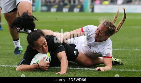 Portia Woodman, neozelandese, si è cimentato durante la Coppa del mondo femminile 2017, la partita semifinale al Kingspan Stadium di Belfast Foto Stock