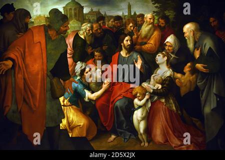 Cristo benedice i figli 1600 Ambrosius Francken il Vecchio 1544-1618 Belga, Belgio, Fiammingo, Paesi Bassi, Olandese, Foto Stock