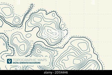 Mappa linea di topografia. Informazioni sulla mappa topografica astratta vettoriale con spazio per la copia. Topografia vettoriale dei contorni verdi. Illustrazione Vettoriale