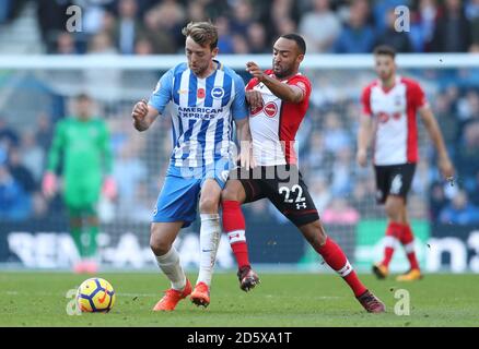 Brighton & Hove Albion's Dale Stephens (a sinistra) e Southampton's Nathan Redmond battaglia per la palla Foto Stock