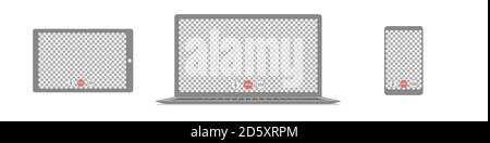 Set realistico di notebook, tablet, smartphone. Illustrazione vettoriale. Illustrazione Vettoriale