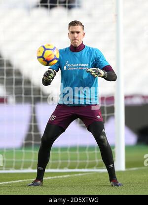 West Ham portiere Unito Adrian durante l'allenamento pre-partita Foto Stock