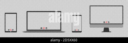 Set realistico di notebook, tablet, smartphone. Illustrazione Vettoriale