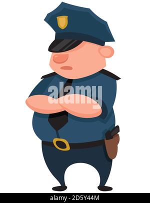 Poliziotto con le braccia incrociate. Carattere maschile in stile cartoon. Illustrazione Vettoriale