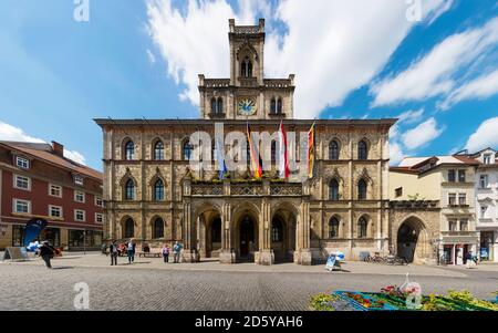 Germania, Weimar, vista del municipio al mercato Foto Stock