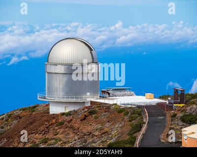 Spagna Isole Canarie La Palma, Osservatorio di Roque de los Muchachos, Nordic telescopio ottico Foto Stock