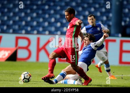 Wayne Routledge di Swansea City è affrontato da Adam di Sheffield Wednesday Sbraccio Foto Stock