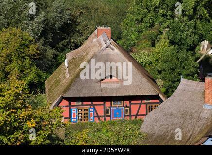 Germania, Meclemburgo-Pomerania, Wustrow, con tetto di paglia house Foto Stock