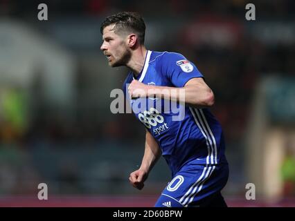 Lukas Jutkiewicz di Birmingham celebra il loro primo gol Foto Stock