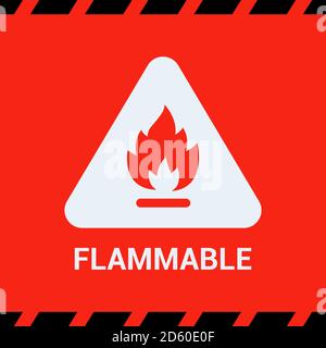 l'adesivo rosso è infiammabile. incendio in un triangolo. avvertenza relativa al pericolo nella struttura. immagine vettoriale piatta. Illustrazione Vettoriale