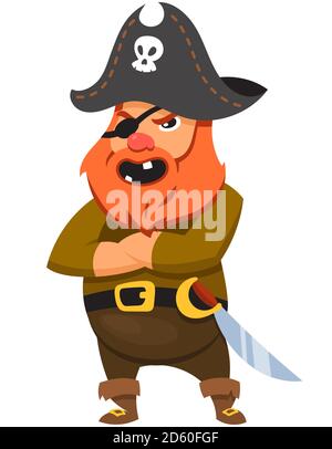 Pirata in stile cartoon. Carattere maschile grave. Illustrazione Vettoriale