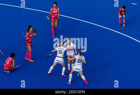 Il Belgio Louise Versavel festeggia il suo quarto gol Foto Stock