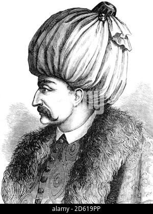 Suleiman il magnifico. Ritratto del decimo e più lungo sultano dell'Impero Ottomano, Suleimano i (1494-1566), incisione del XIX secolo Foto Stock
