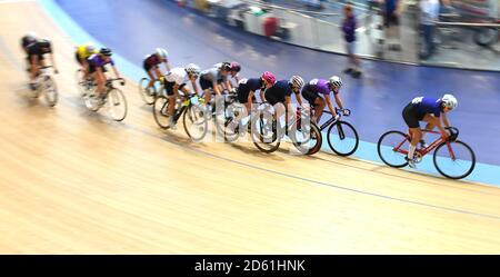 Elimination Race Girls Group A Heat 1 al Derby Velodrome, Derby Arena Foto Stock