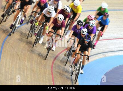 Elimination Race Girls Group A Heat 1 al Derby Velodrome, Derby Arena Foto Stock