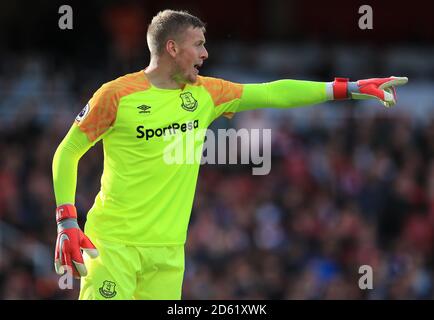 Il portiere di Everton Jordan Pickford gesti Foto Stock