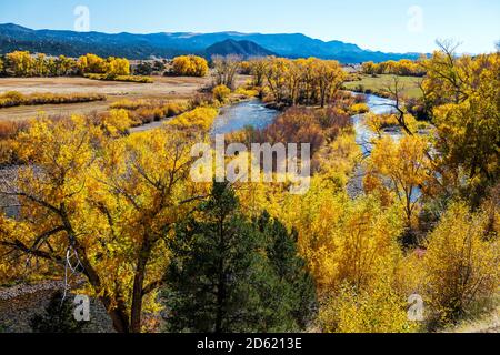 Vista autunnale del fiume Arkansas; Big Bend state Wildlife Area; tra Salida e Buena Vista; Chaffee County; Colorado; USA Foto Stock