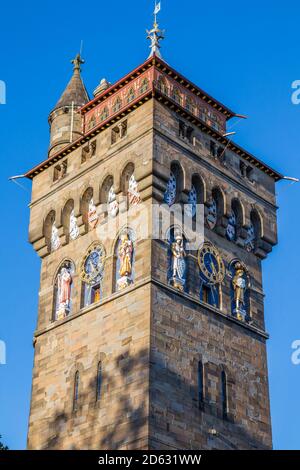 La torre dell'orologio del Castello di Cardiff, Galles Foto Stock