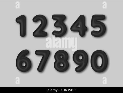 Numeri neri con colori 3D realistici. Numero sotto forma di bollature metalliche. Illustratio vettoriale Illustrazione Vettoriale