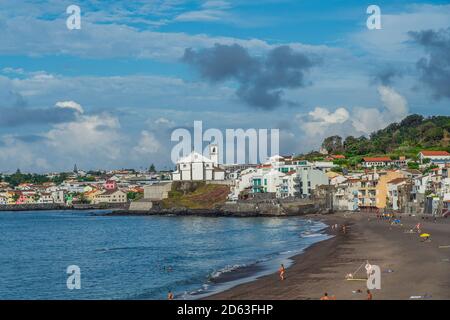 Milicias Beach, Sao Roque, Sao Miguel Island, Azzorre, Portogallo lunga spiaggia, Ponta Delgada Foto Stock