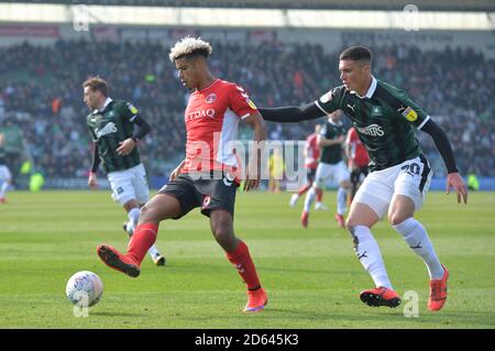 Lyle Taylor di Charlton Athletic (a sinistra) in azione Foto Stock