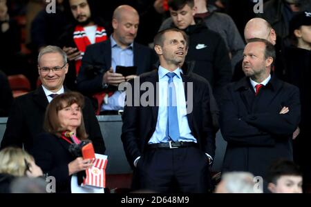 Aleksander Ceferin (centro), Vice Segretario Generale Giorgio Marchetti (sinistra) e Vice Presidente Esecutivo di Manchester United ed Woodward Foto Stock