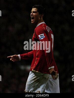 Cristiano Ronaldo di Manchester United celebra il suo secondo obiettivo Foto Stock