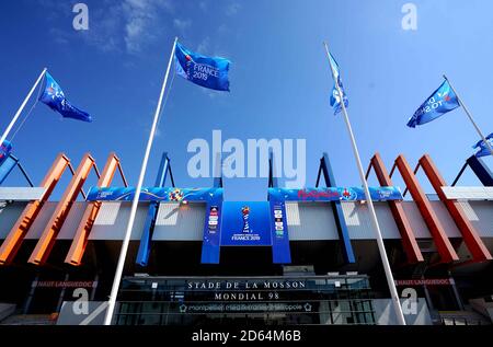 Una vista generale dello stadio Stade de la Mosson prima dell'inizio della partita Foto Stock