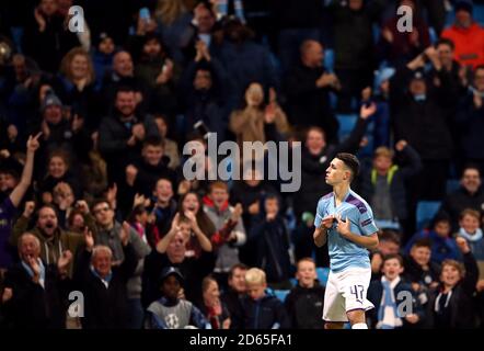 Il Phil Foden di Manchester City celebra il suo secondo obiettivo del gioco Foto Stock
