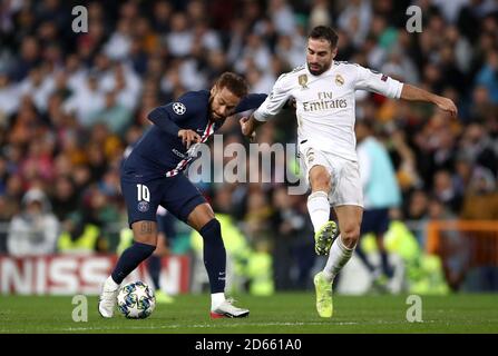 Dani Carvajal e Neymar (a sinistra) di Parigi, a Dani Carvajal e Saint-Germain, combattono per la palla Foto Stock