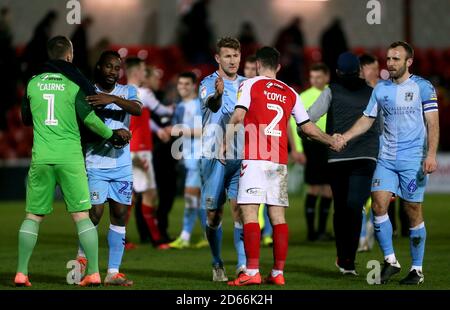 Fleetwood Town e Coventry City dopo il pareggio del 0-0 Foto Stock