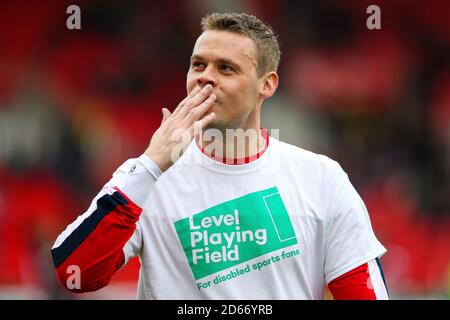 Ryan Shawcross di Stoke City prima della partita del Campionato Sky Bet allo stadio bet365 Foto Stock