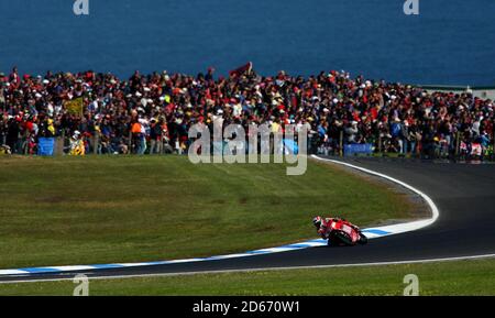 Casey Stoner (AUS) di Ducati Marlboro guida l'Australian Moto Grand Premio Foto Stock