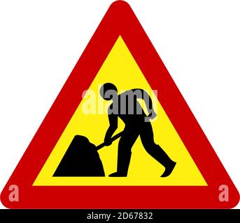 Segnale di avvertimento con opere stradali simbolo Foto Stock