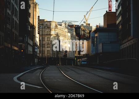 Il centro di Manchester è stato bloccato durante la pandemia di Coronavirus del 2020 Foto Stock