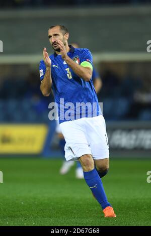 Bergamo, Italia. 14 Ott 2020. Giorgio Chiellini (Italia) durante la partita UEFA 'Nations League 2020-2021' tra Italia 1-1 Neterlands allo stadio Gewiss 14 ottobre 2020 a Bergamo, Italia. Credit: Maurizio Borsari/AFLO/Alamy Live News Foto Stock