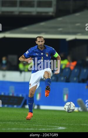 Bergamo, Italia. 14 Ott 2020. Giorgio Chiellini (Italia) durante la partita UEFA 'Nations League 2020-2021' tra Italia 1-1 Neterlands allo stadio Gewiss 14 ottobre 2020 a Bergamo, Italia. Credit: Maurizio Borsari/AFLO/Alamy Live News Foto Stock