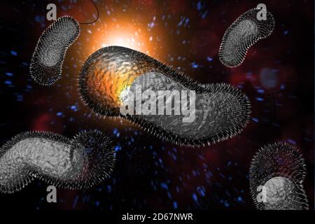 Chiudere fino 3D illustrazione di microscopici colera infezione da batteri Foto Stock