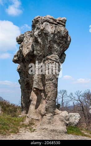 Italia Calabria - Provincia di Cosenza - Campana - i Giganti di pietra chiamati anche pietre dell'Incavallicata, sono due formazioni rocciose, che si ritiene siano effettivamente sculture megalitiche, nei pressi di Campana nel Parco Nazionale della Sila. Foto Stock