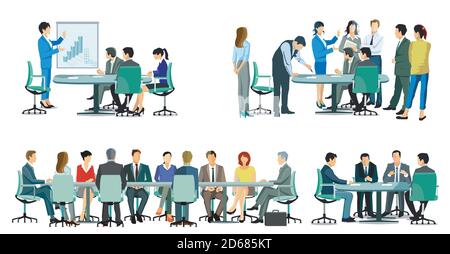 Team aziendale in occasione di una riunione di lavoro, di cooperazione - illustrazione Illustrazione Vettoriale