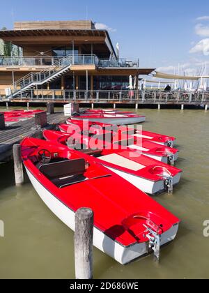 Ruggine sul Lago Neusiedl, il paesaggio intorno al Lago Neusiedl è elencato come Patrimonio Mondiale dell'UNESCO. Il porto turistico con barche a noleggio.. Europa, Europa centrale Foto Stock