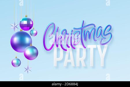 Biglietto di auguri calligraphy del partito di Natale con le decorazioni metalliche blu dorate di natale isolate su sfondo blu. Illustrazione vettoriale Illustrazione Vettoriale