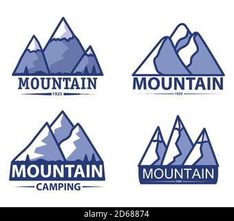 Emblemi di viaggio in montagna. Camping avventura all'aperto logo. Illustrazione Vettoriale