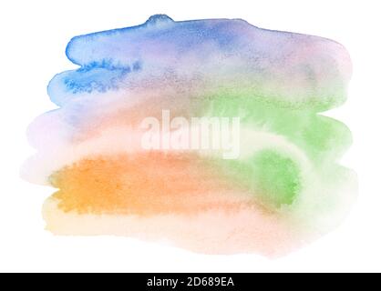 Macchie acquerellate multicolore in colori pastello con macchie naturali su base cartacea. Telaio isolato per design disegnato a mano con pennello. Foto Stock