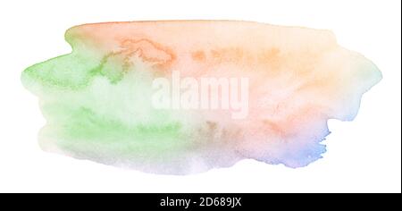 Macchie acquerellate multicolore in colori pastello con macchie naturali su base cartacea. Telaio isolato per design disegnato a mano con pennello. Foto Stock