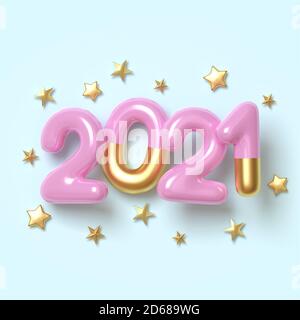 rendering 3d 2021 anni, biglietto d'auguri Natale e Capodanno, orizzontale illustrazione moderna. Foto Stock